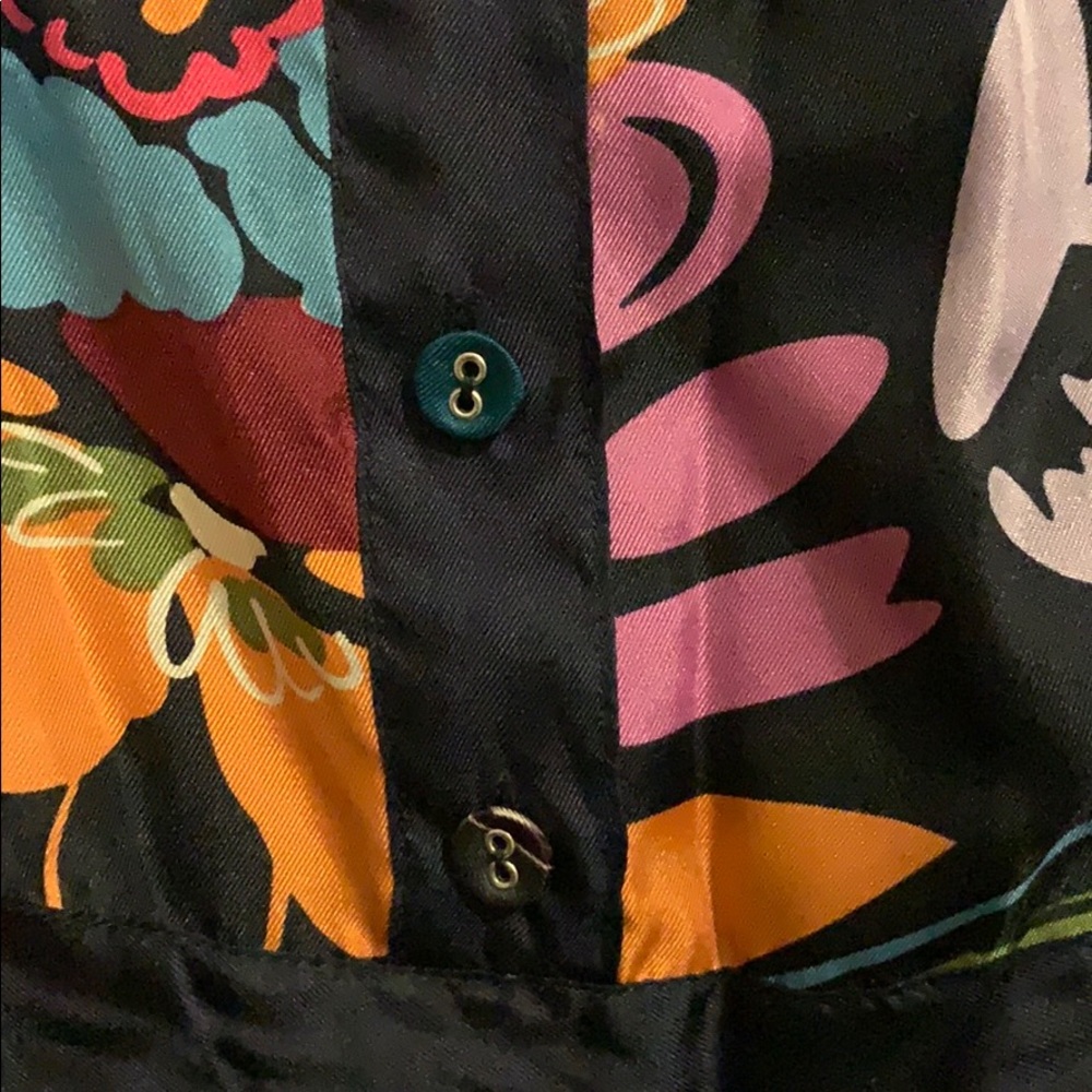 Johnny WAS Black Floral Silk Top Blouse - M - Picture 7 of 8